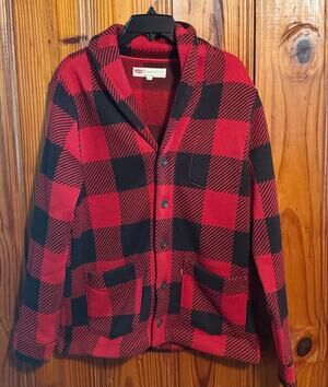 Levi's Men’s  Red and Black Buffalo Plaid Checkered Cardigan button up medium